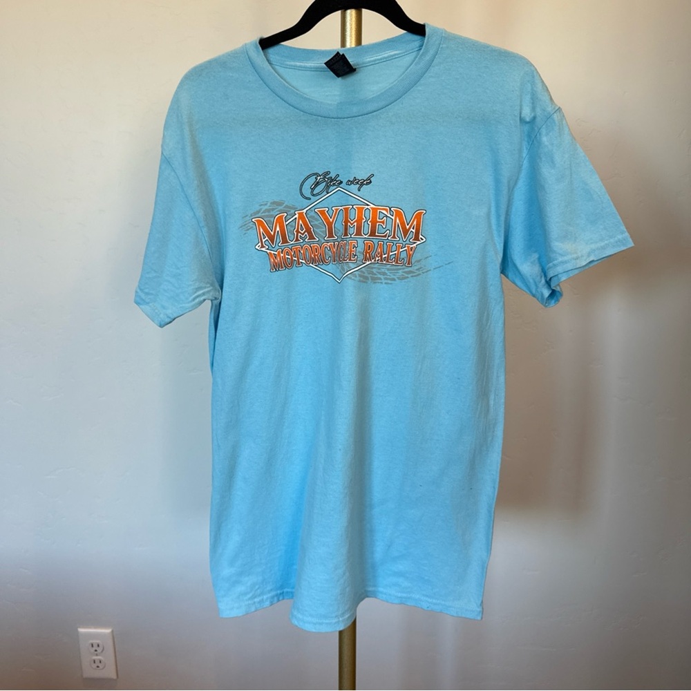 Mayhem Motorcycle Rally Bullhead City, AZ Men’s Blue T-Shirt, Size Medium - Picture 4 of 6